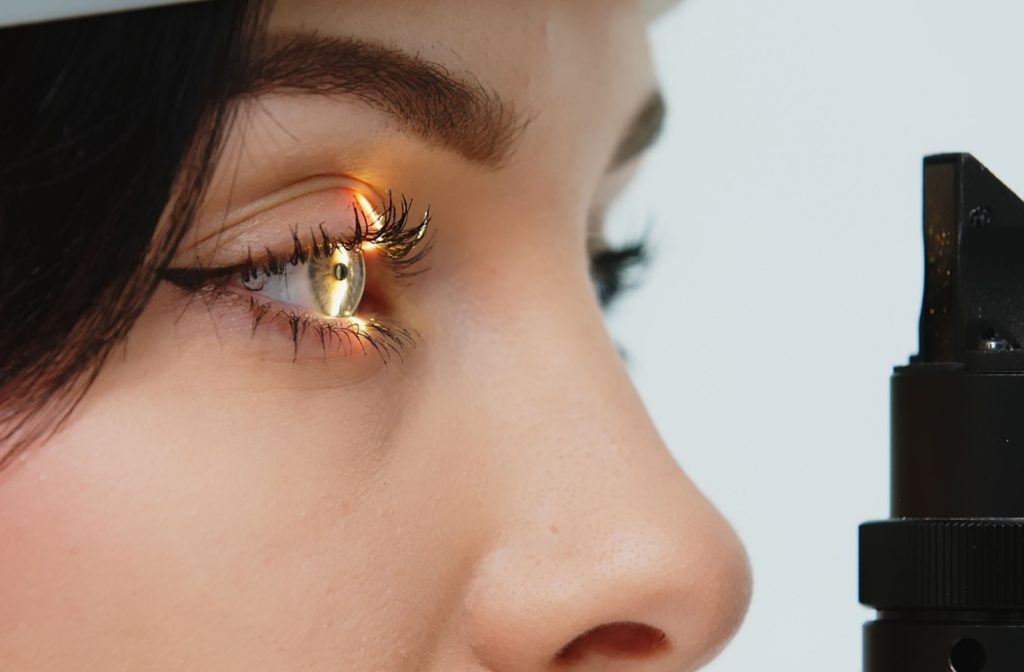 a person getting their cornea thickness measured during their eye exam